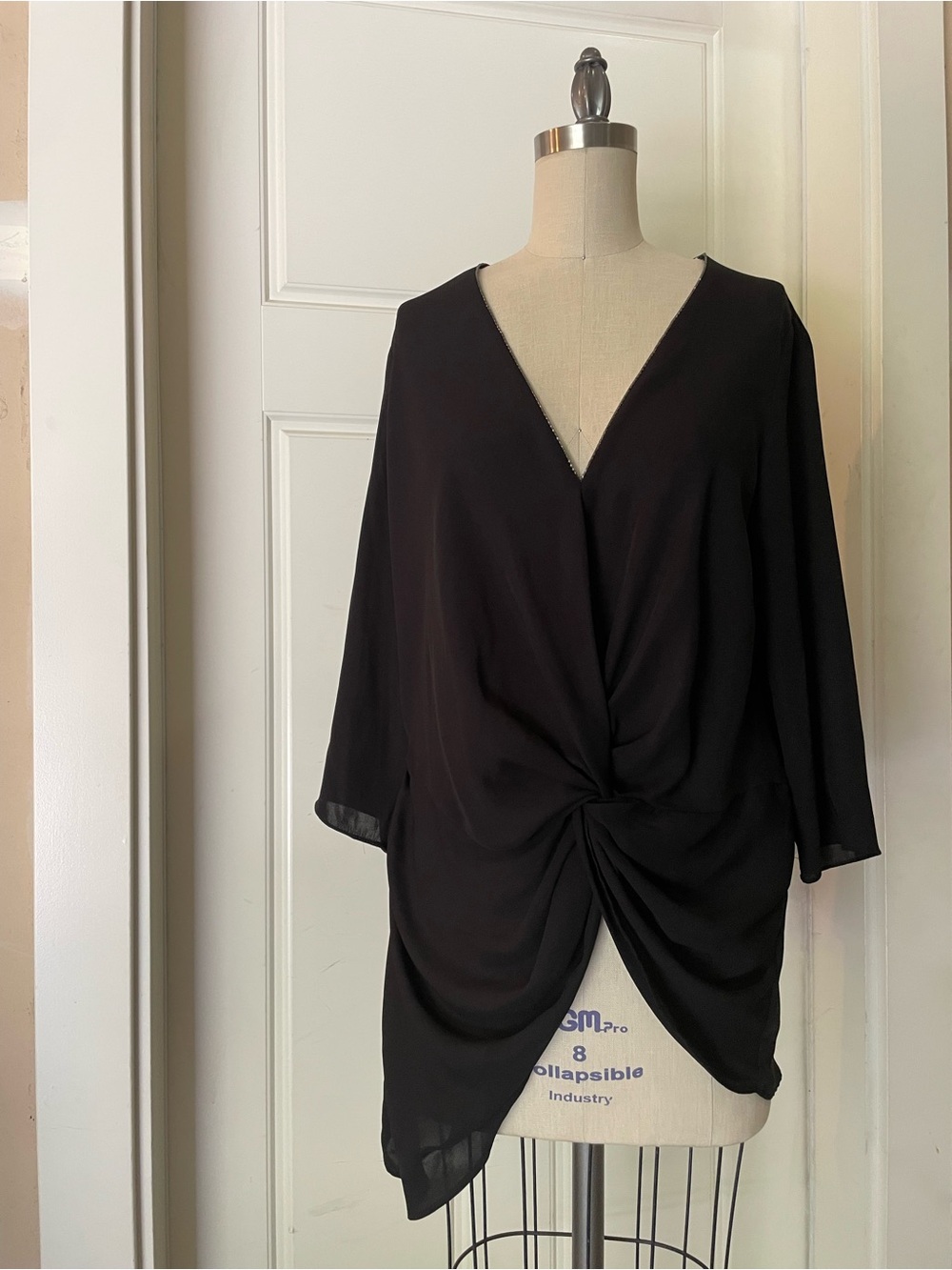 Zara Black Twist-Front V-Neck Women's Top